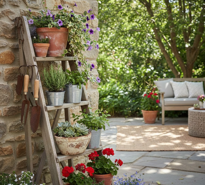 Repurposed Ladder Plant Stand