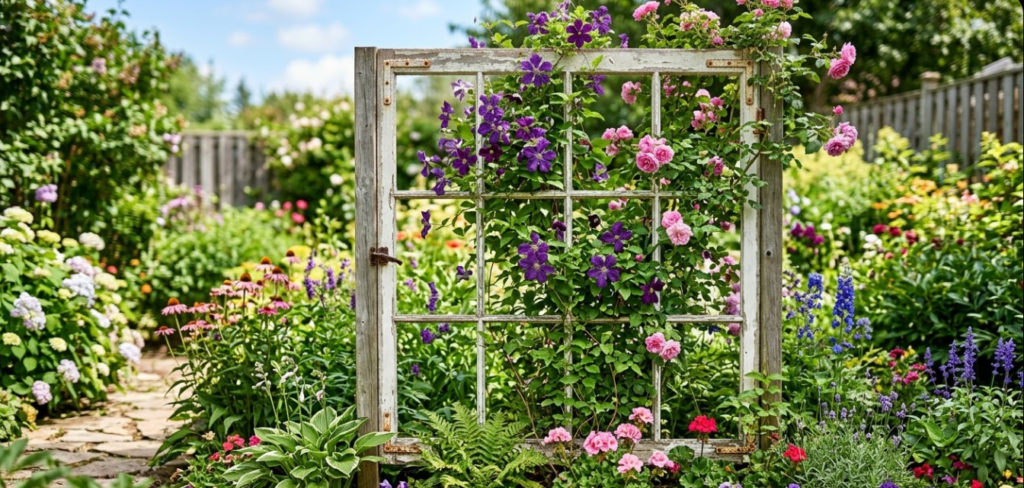Repurposed Window Frame Trellis