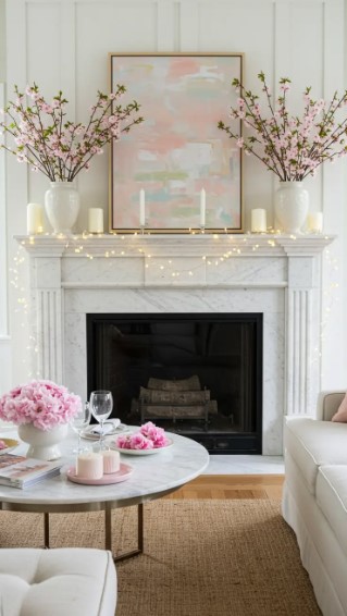Romantic Spring Mantel Decor