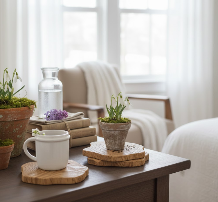  Rough Sawn Oak Coasters for Guest Rooms