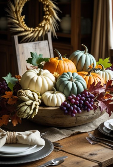Rustic Display with Corn Husks and Gourds