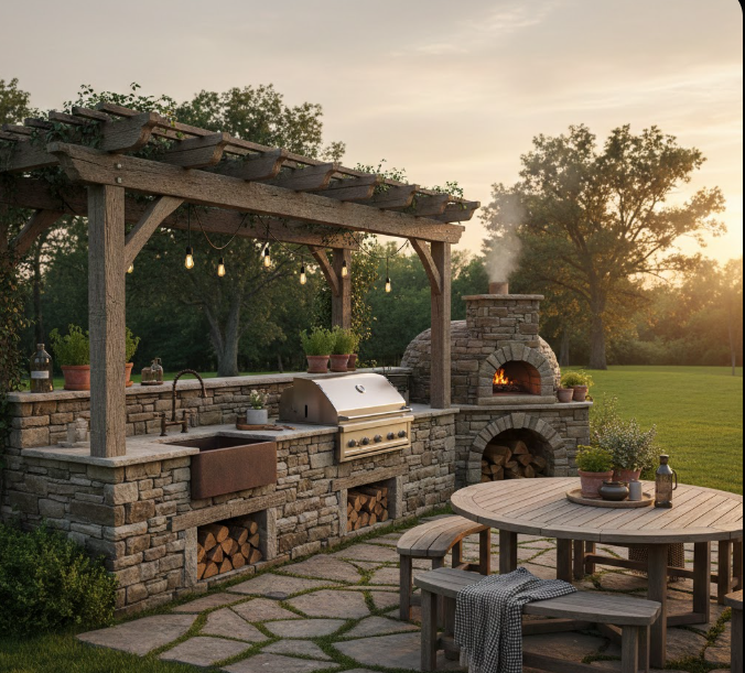  Rustic Stone Outdoor Kitchen