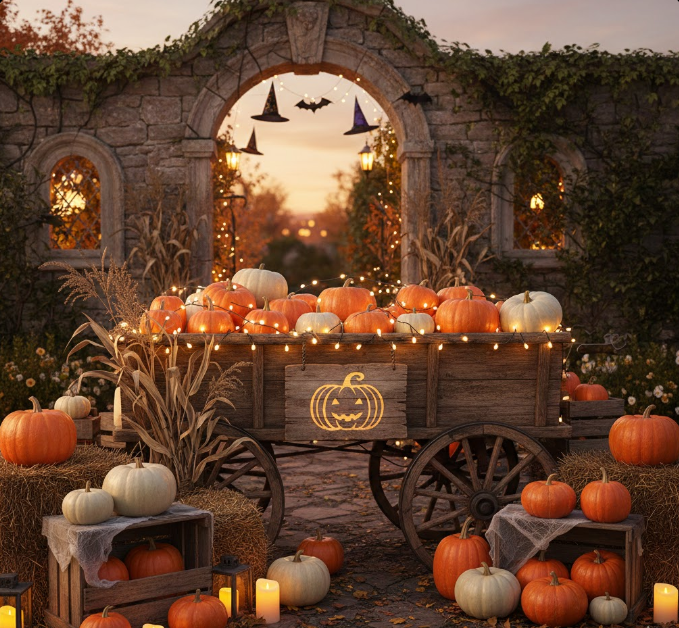 Rustic Welcome Pumpkin Cart