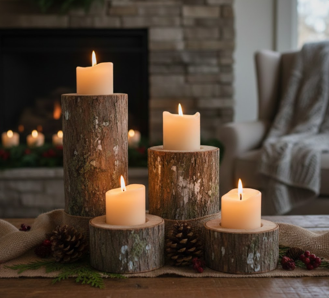 Rustic Wood Candle Holders