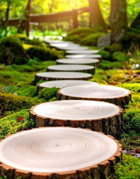 Rustic Wood Slice Garden Path