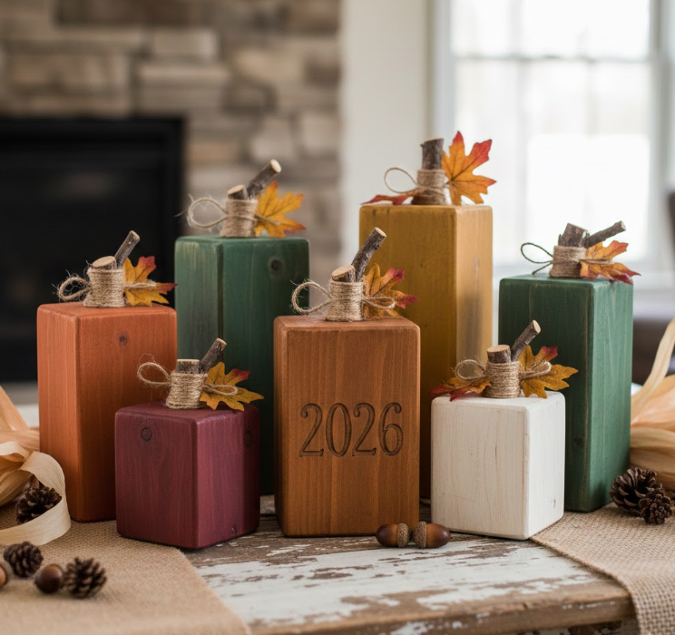 Rustic Wooden Block Pumpkins