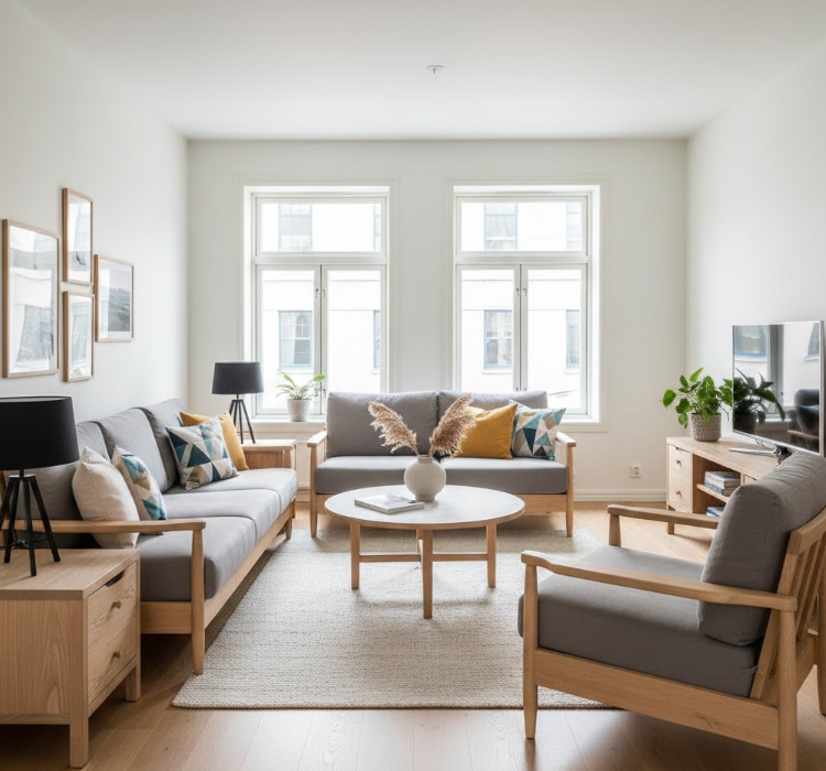  Scandinavian Blonde Wood Sofa Pairing