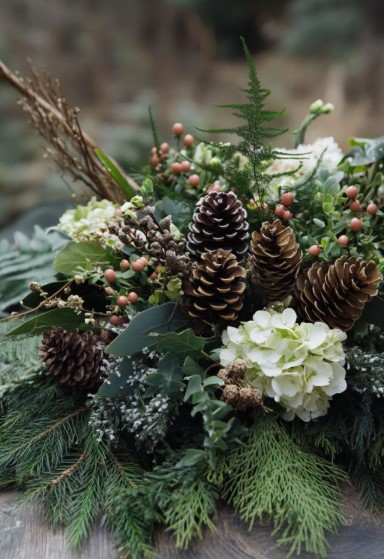 Seasonal Greenery with Pinecones and White Berries