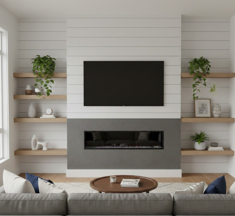 Shiplap & Modern Fireplace Combo