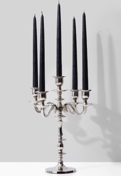 Silver Candlesticks with Black Taper Candles