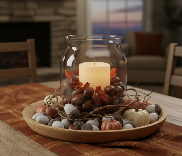 Simple Autumnal Centerpiece with Acorn