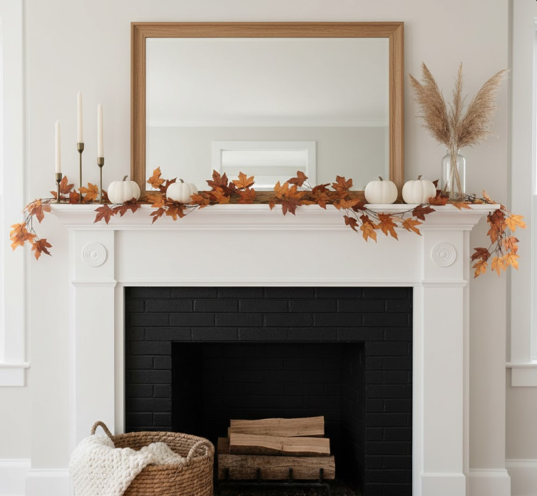 Simple Fall Fireplace Decor