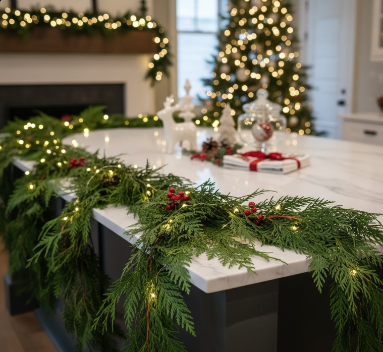 Simple Greenery Garlands Draped Along Edges