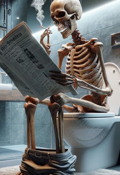 Skeleton Reading on the Toilet