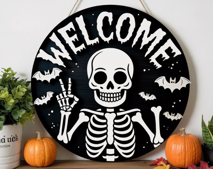 Skeleton Welcome Round Sign