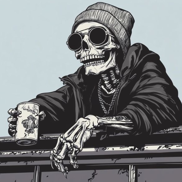 Skeleton with a Baseball Cap Chill