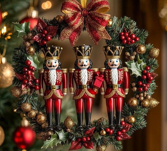 Small Tree, Nutcracker, and Lit Wreath