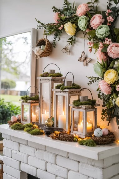 Spring Mantel Decor for a Brick Fireplace