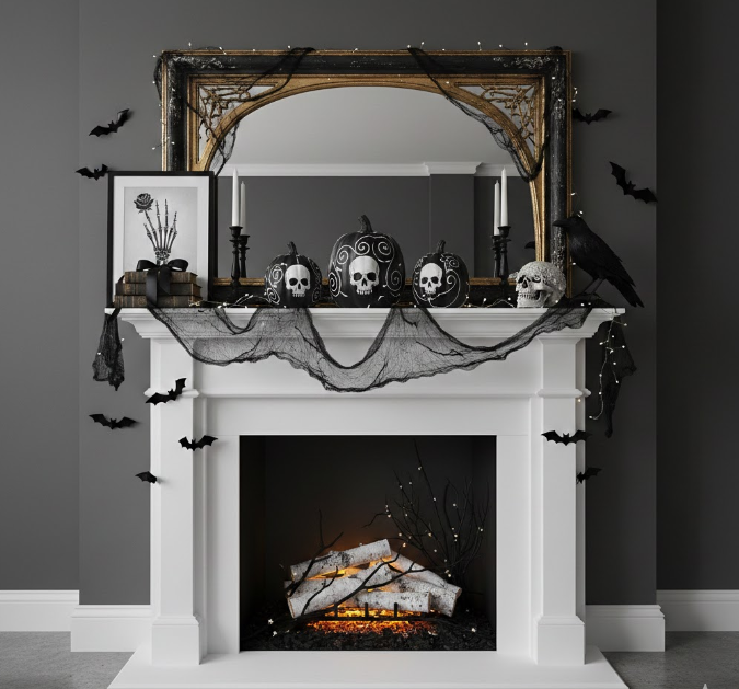 Stylish Black and White Fireplace Display