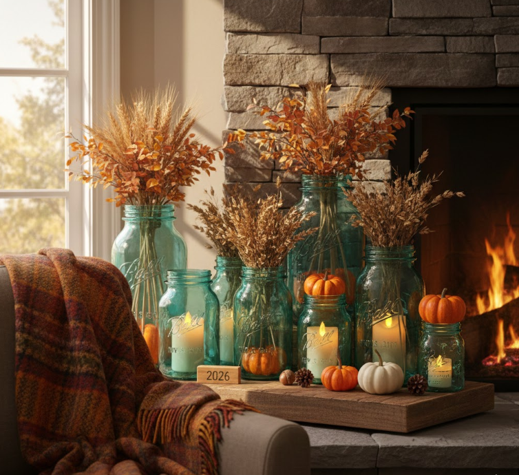 Teal Mason Jar Display