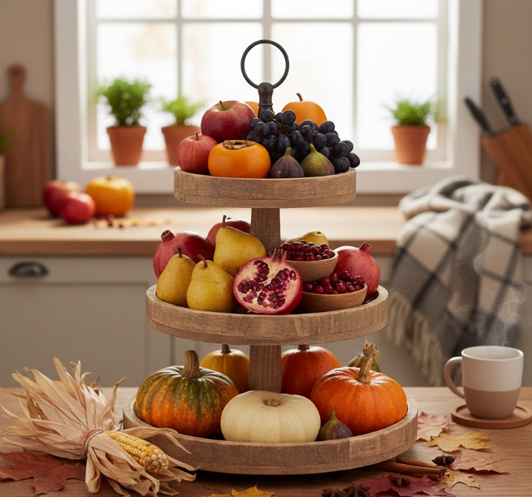 Three-Tiered Tray with Fall Fruits