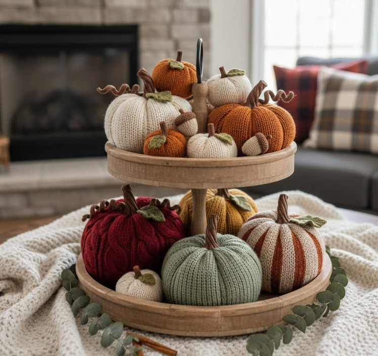 Tiered Tray Knitted Pumpkin