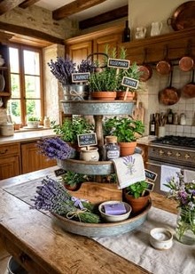Tiered Trays with Tea Tins and Mini Plants