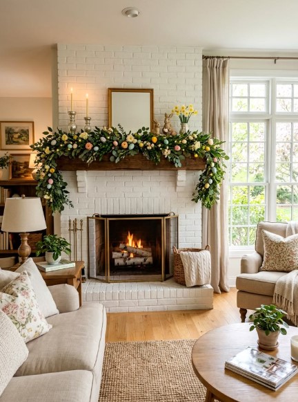Traditional Spring Mantel Decor