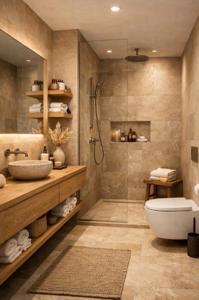 Travertine Tiles in Warm Neutrals