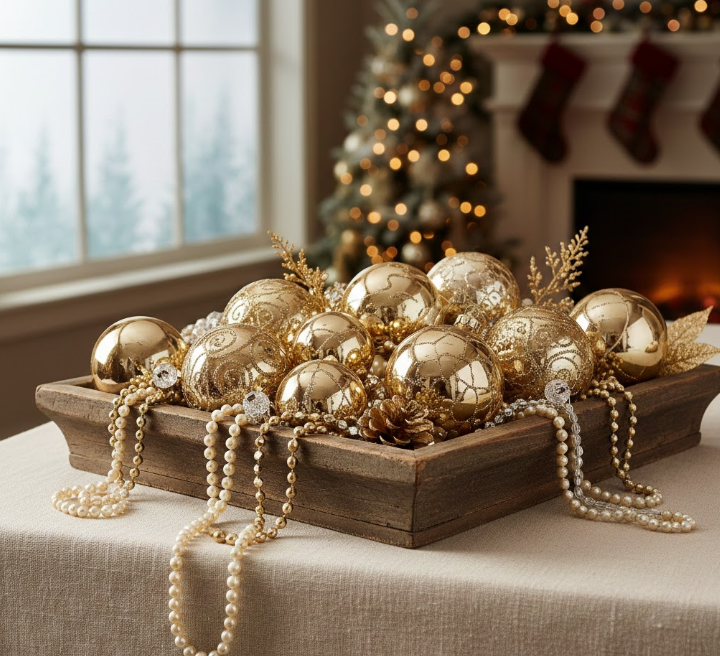 Tray With Gold Ornaments and Beads
