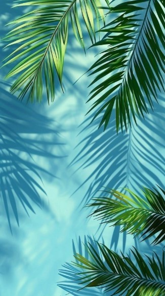 Tropical Teal and Palm Leaves