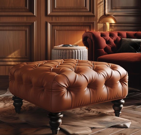 Tufted Leather Ottomans