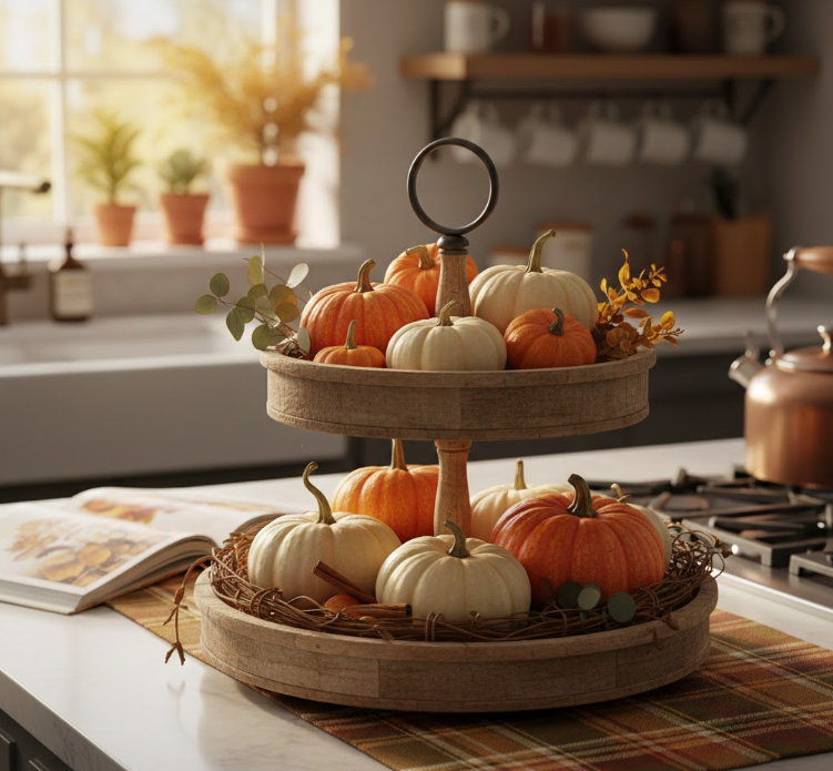Two-Tiered Tray with Pumpkins