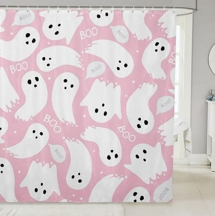 Vibrant Pink Light and Ghost Shower Curtain