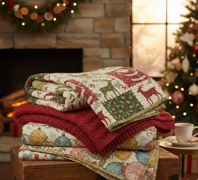 Vintage Christmas Throw Blankets & Quilts