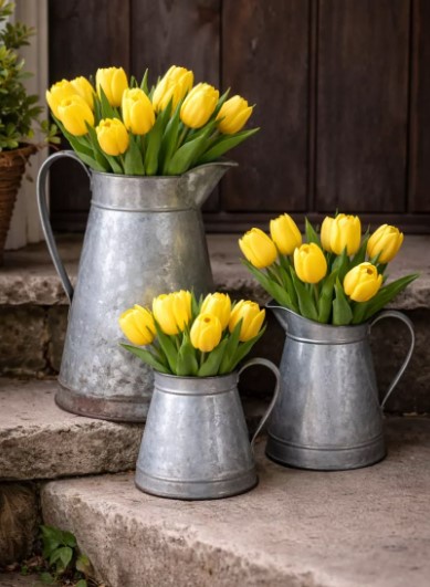 Vintage Galvanized Steel Pitchers
