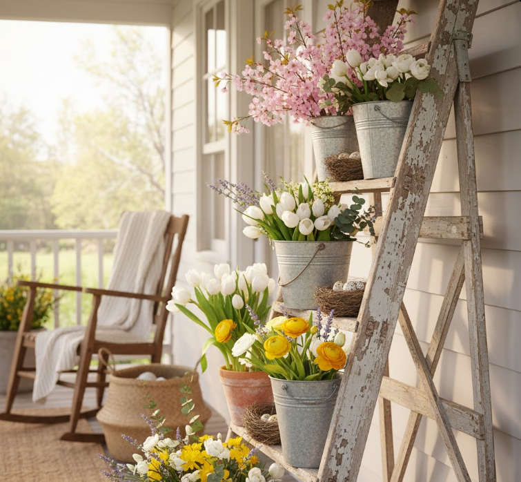 Vintage Ladder Flower Displays