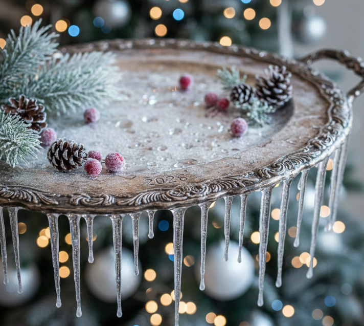 Vintage Silver Platter With Icicles