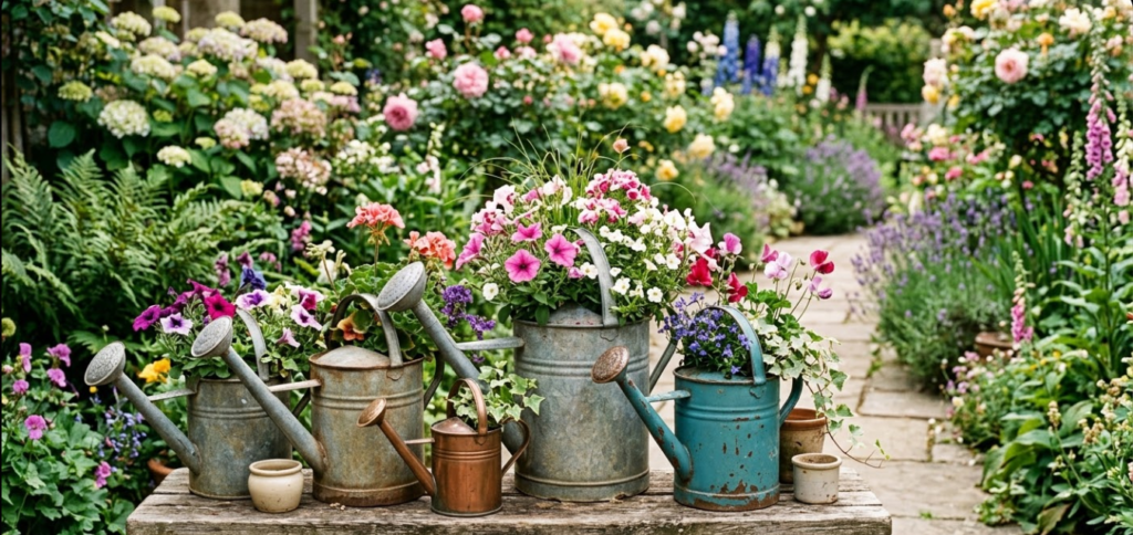 Vintage Watering Can Display