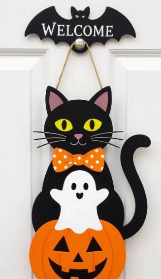 Welcome Cat, Ghost & Pumpkin 