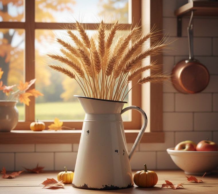 Wheat Stalks in an Enamel Pitcher