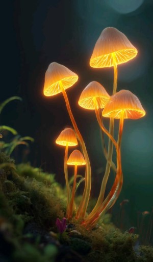 Whimsical Mushrooms and Bare Branches