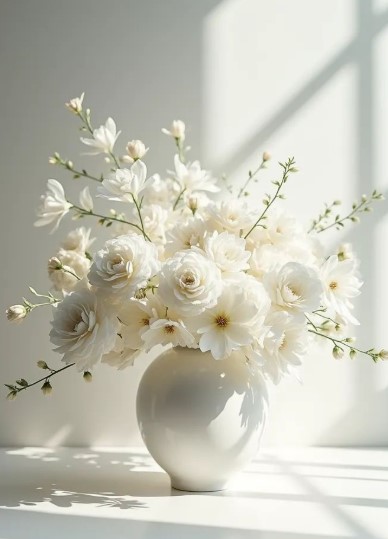 White Blooms in Ceramic Vases