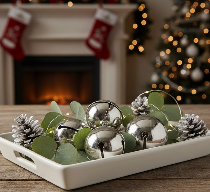  White Ceramic Tray With Bells and Eucalyptus
