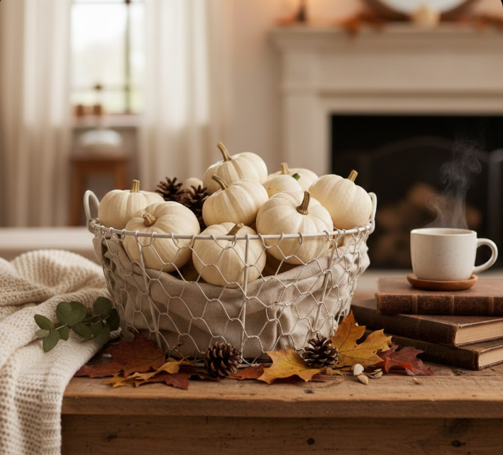 White Pumpkin Wire Basket