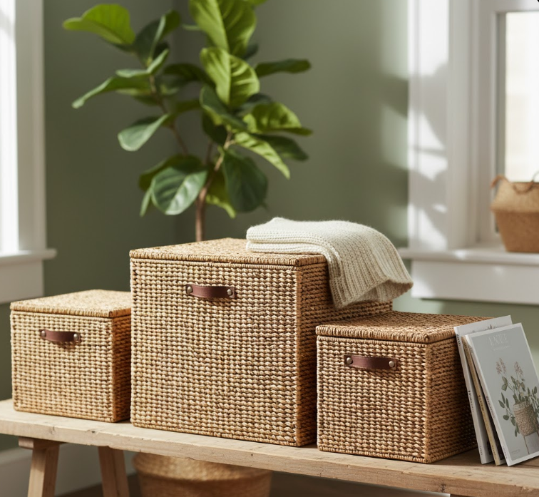 Wicker Storage Baskets with Lids