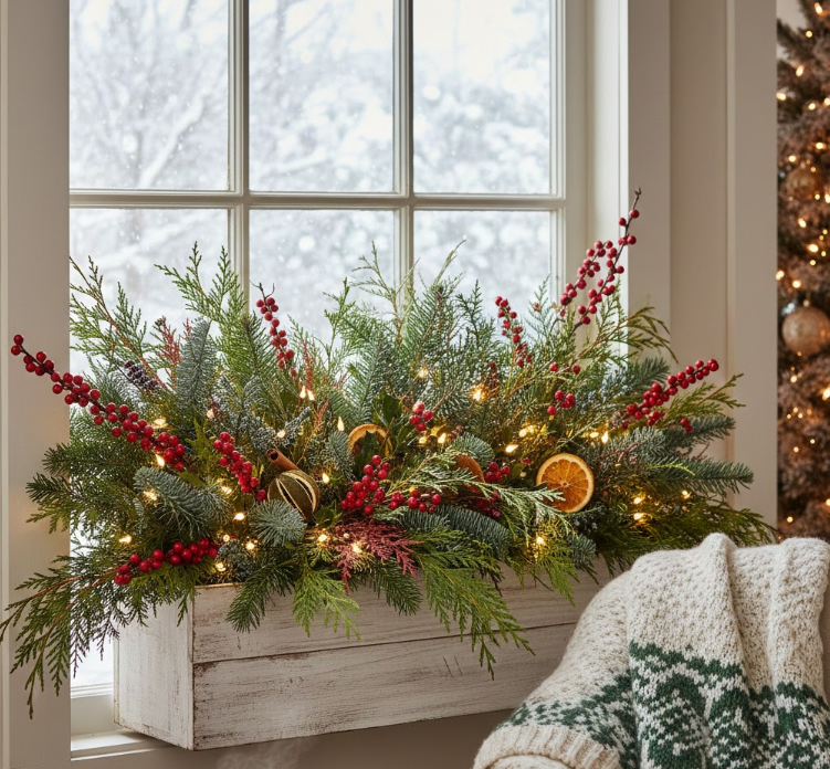 Window Box Displays With Evergreens