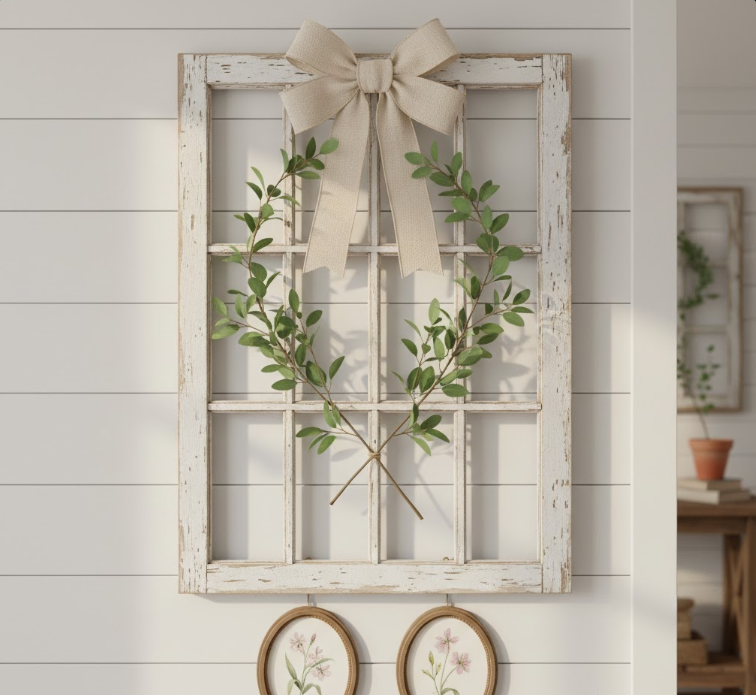 Window Pane Wall Decor with Eucalyptus