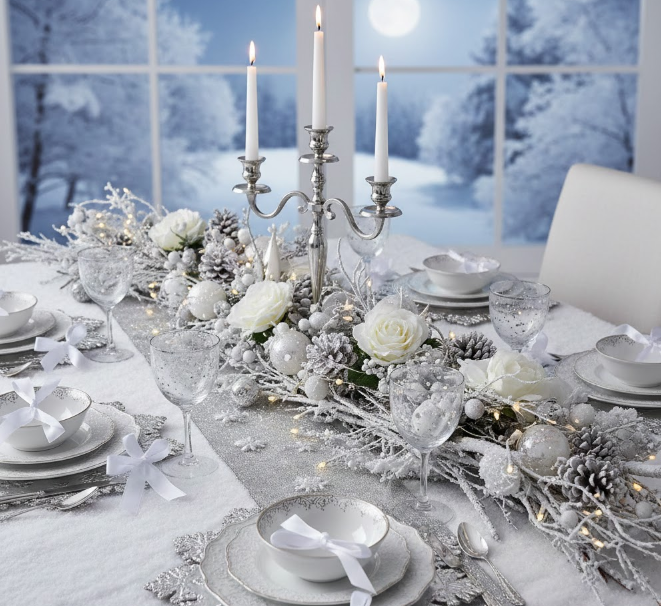Winter Wonderland With White Frosted Everything and Silver Accents