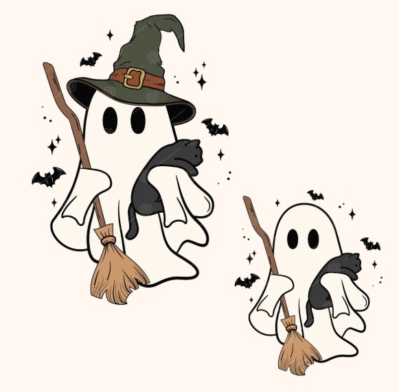 Witch Hat Ghost and Black Cat